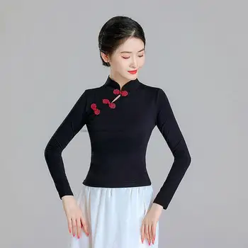 Kinijos Cheongsam Apykaklės Klasikinio Šokio Drabužius Palaidinė moterų Ilgas Rankovėmis Mokymo Drabužius Nacionalinės Stiliaus Qipao Palaidinė P1