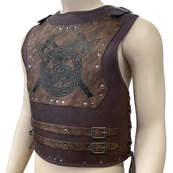 Viduramžių Riteris, Vikingų Cosplay Kostiumų Gladiatorių Pečių, Krūtinės Šarvai Steampunk PU Odos Breastplate Gotikos LARP Vest Cuirass