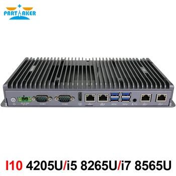 Partaker Ventiliatoriaus Mini PC Pramonės Compter IPC Intel Celeron 4205U Core i5 8265U i7 8565U su 4 LAN TPM2.0 VGA HD 9-36V COM