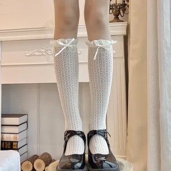 Japonijos Retro Moterų Kojinės, Pynimas Ilgas Kojines Lolita Stiliaus Baltos Spalvos Nėrinių Kelio Didelio Kojinių Saldus Mergaičių Mielas Lankas Aukštakulniais Broilerių