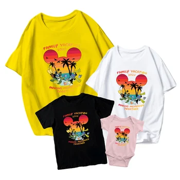 Šeimos Atostogų 2022 Mickey Goofy Disney T Shirts Įdomus Vaikams Trumpomis Rankovėmis Baby Girl Berniukas Kūdikių Romper Šeimos Atitikimo Suaugusiųjų Unisex