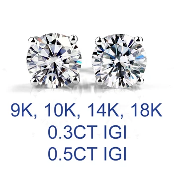 IGI 0.3 CT 0.5 CT 9K 10K, 14K 18K Aukso, Keturis Nagus, Klasikinis Dizainas Lab Diamond Auskarai