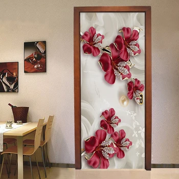 Foto Tapetai, 3D Stereo Raudonos Gėlės Siena Lipdukas Europos Stiliaus Kambarį Miegamajame Prabangus PVC Sienos Popieriaus Namų Dekoro Lipdukai