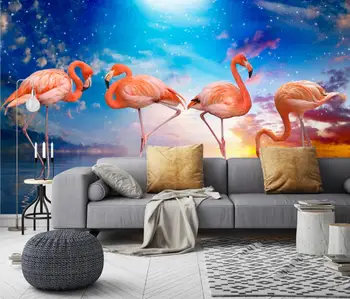 beibehang Užsakymą Flamingo ežero saulėlydžio Sienos Meno Tapybos Šiuolaikinė Freska Miegamasis, Gyvenamasis Kambarys, Valgomojo Kambario Sienų Apdaila Tapetai