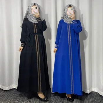 Juoda Bangladešo Moterų Nėriniai Maxi Abaja Dubajus Turkijos Musulmonų Suknelė, Hijab 2022 Plius Dydžio Deimantų Blizga Boubou Ilgomis Rankovėmis Suknelė