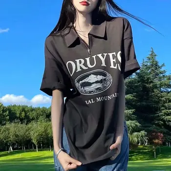Derliaus Polo Marškinėliai Laiškas Spausdinti Negabaritinių Marškinėliai Moterims trumpomis Rankovėmis Hip-Hop Gotikos Tshirts Vasaros T-shirt Japonijos Mados