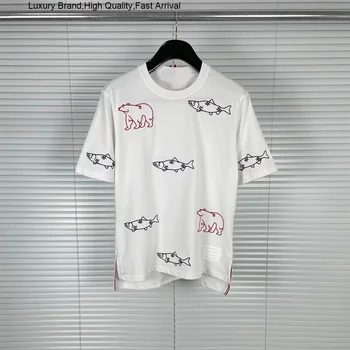 Mados korėjiečių Prekės ženklo Moterų High-end T-shirt Originalaus Siuvinėjimo Dizaino vyriški Prabangūs Viršūnes Unisex Aukštos kokybės Žinomų Tendencija Tees