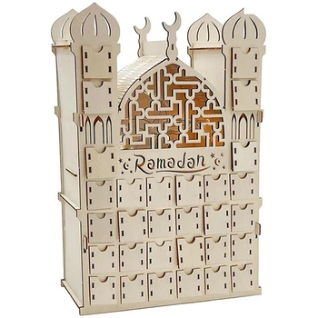 ABHU Ramadanas Advento Kalendorius, Medinės Daugkartinio naudojimo Advento Kalendorius Su 30 Stalčiai, Eid Mubarakas Apdaila, Ramadanas Kalendorius