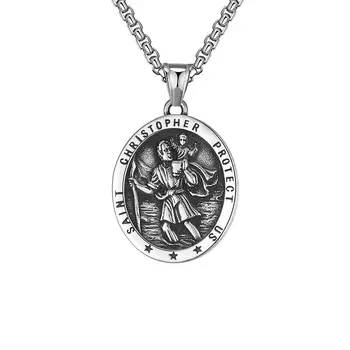 Derliaus Mens St Saint Christopher Medalis Pakabukas Nerūdijančio Plieno Amuletas Karoliai Grandinės Jewely Priedai Nemokamas Pristatymas