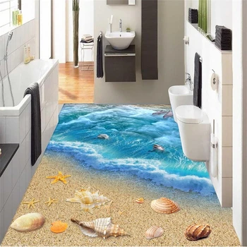 beibehang Delfinų Vandenyno Užsakymą 3D Tapetai Vonios kambarys Freskos-3d Tapetai, grindys lipnios Grindų dažymas sienų lipdukai