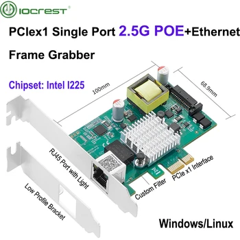 IOCREST POE Gigabit ethernet Card Single Port RJ45 Gigabit PCIe x1 PoE+, Ethernet Tinklo plokštės Rėmo Grabber 802.3 Intel I225 Lustas