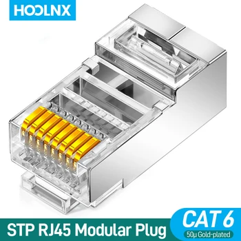 Hoolnx STP RJ45 Jungtys, CAT6, Ekranuotas 50μ Auksu 8P8C Lan Modulinės Žvakės Fiksavimo Pabaigos Tinklo Ethernet Kabelis