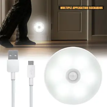 1~5VNT Judesio Jutiklis LED Nakties Šviesos USB Įkrovimo Sieniniai Miegamojo, Laiptai, Spintelė, drabužių Spinta Kūno Indukcijos Lempas
